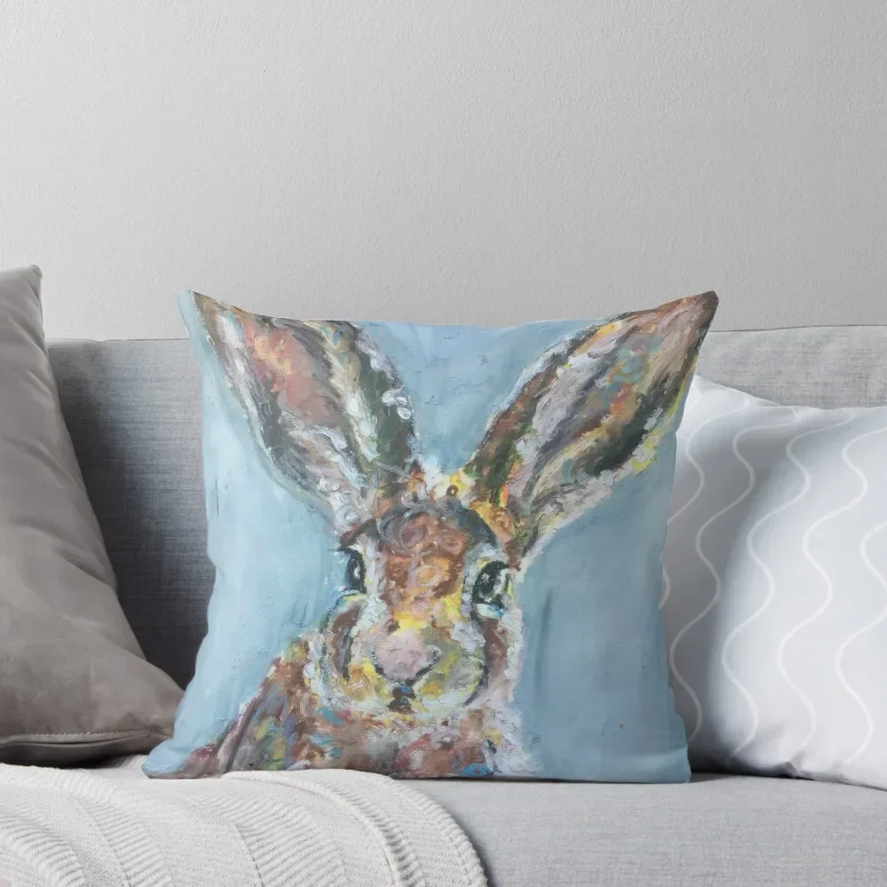 Colourful Hare , Blue Background Throw Pillow Anime Pillows Aesthetic Pillow
