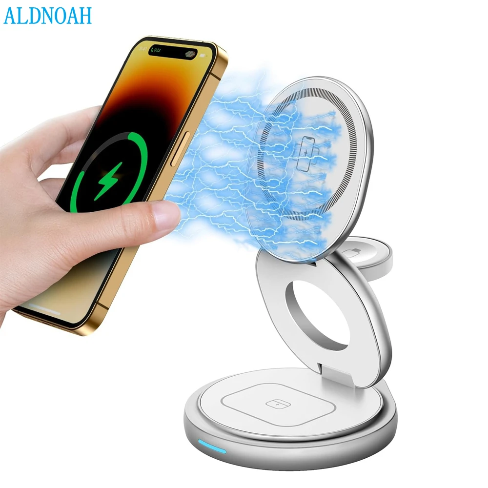 360 Rotate 3 in 1 Magnetic Wireless Charger Stand Pad For iPhone 15 14 13 12 Pro Max Apple Watch 9 Airpods Fast Charging Station