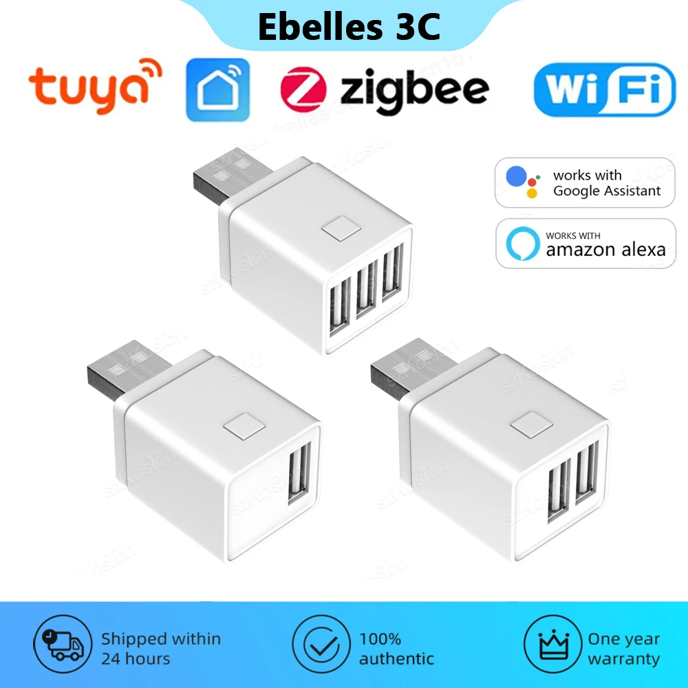 Tuya WiFi/Zigbee Smart USB Adapter Plug 1/2/3 Gang Smart Life APP Timing DIY ON/OFF Controller Works with Alexa Google Home