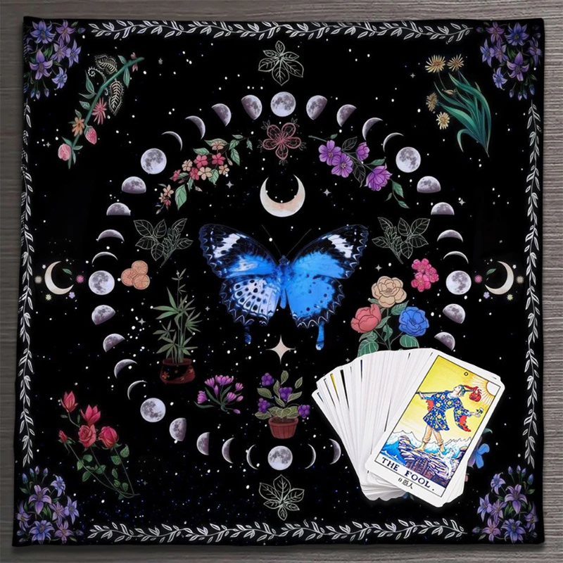 Butterfly Moon Phase Floral Tarot Altar Cloth Divination Spread Mat Witchcraft Astrology Wiccan Home Decor
