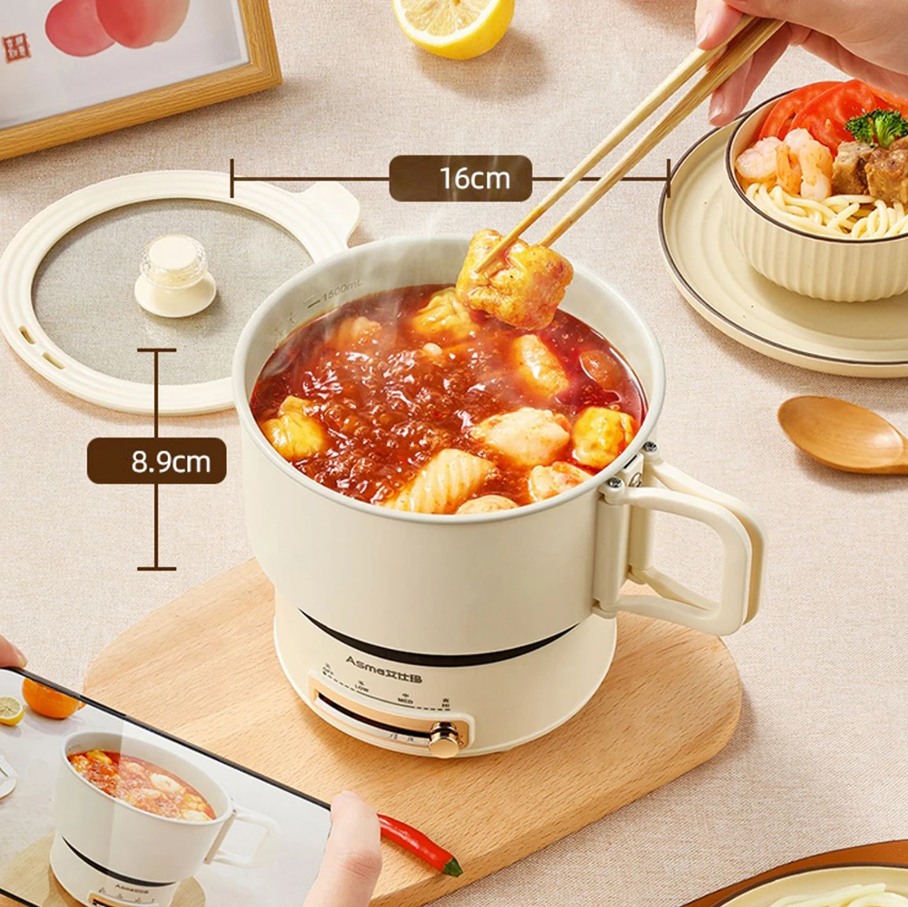 1.8L พับหม้อทําอาหารไฟฟ้าบ้านมัลติฟังก์ชั่กระทะไฟฟ้า Hotpot หม้อหุงข้าว Non-Stick กระทะไฟฟ้าสําหรับเดินทาง