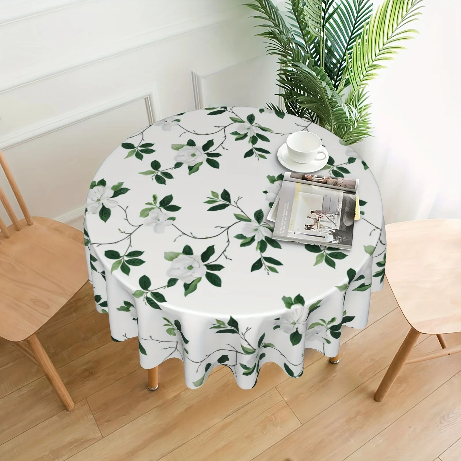 1 piece, spring sage leaf tablecloth, round green watercolor painted floral design polyester tablecloth