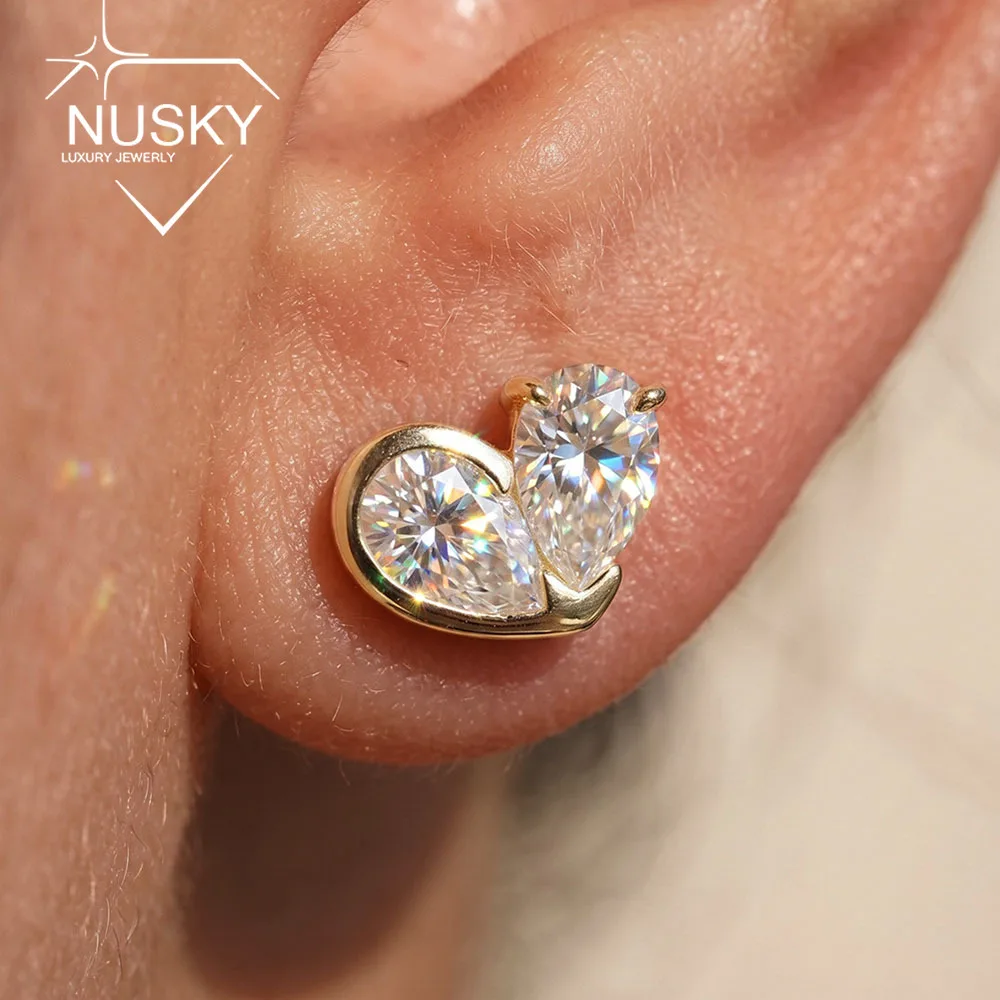 Waterdrop Shape 4*6mm Moissanite Stud Earrings for Women Double Stone Half Bezel Set Pear Cut Diamond S925 Silver Jewelry Gifts