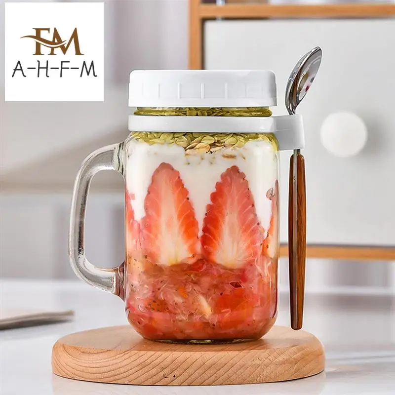 

2-х предметная чашка для молока с ручкой и ложкой, стеклянные банки для хранения, многоразовые герметичные чашки для путешествий