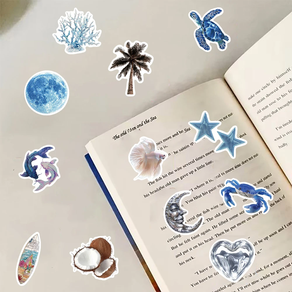 50/100PCS Silver Blue Ocean Ins Wind Sticker Laptop Luggage Phone Motorcycle Guitar Scrapbook Phone Harajuku Creative Stickers