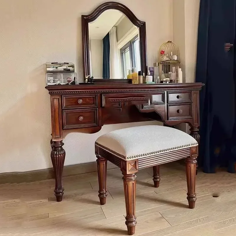 Luxury Drawer Vanity Table Vintage Aesthetic Solid Makeup Cabinet Bedroom Space Saving Storage Schminktisch Trendy Furniture