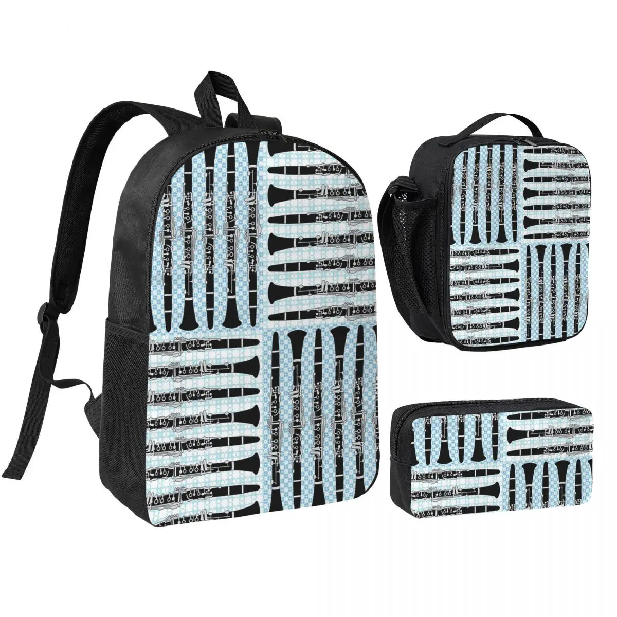 

Clarinet Crosshatch Pattern Backpack Boys Girls BookBag School Bag Shoulder Bags 3ps Insulated Lunch Bag Pencil Case