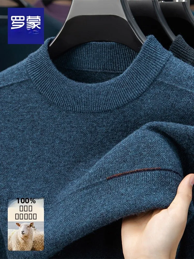 

Мужской вязаный свитер из 100% шерсти, теплый, зимний, повседневный, удобный, свободного кроя, длинный рукав, деловой, повседневный, модный