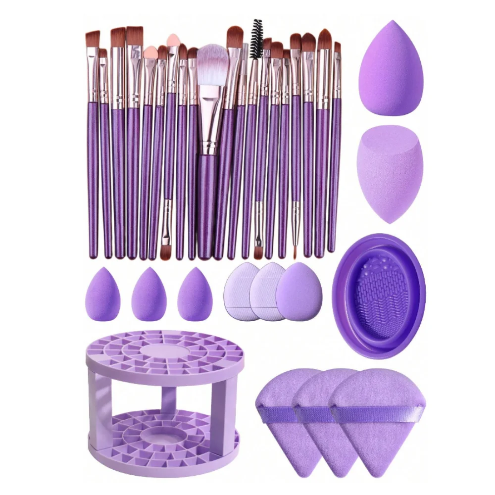 33pcs makeup brush set,with makeup brush storage and drying rack,makeup brush cleaning tray,facial makeup brush,makeup tool set.