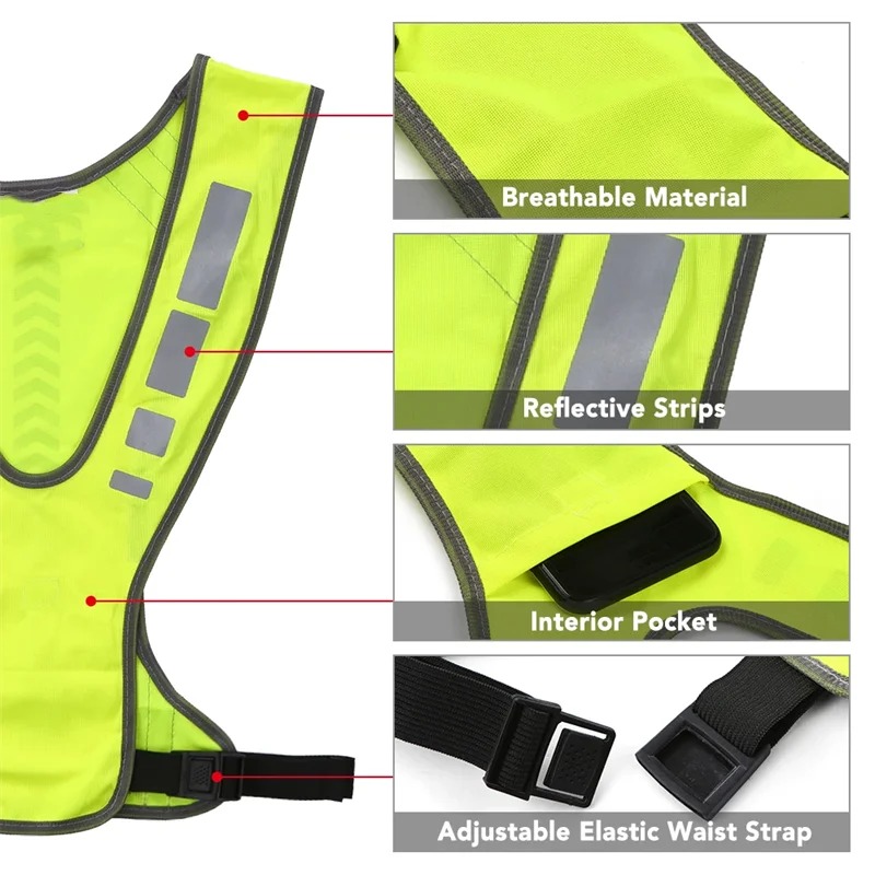 Cycling Motorcycle Reflective Safety Vest Jacket Fluorescent Green Working Clothes Top Night Visible Running Racing Traffic Coat image 6
