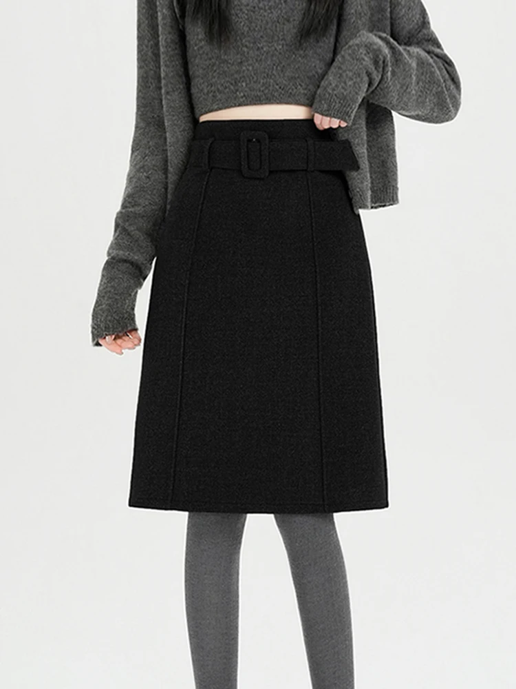 

Retro Commuter Bla A-Line Skirt Women's Winter 2026 New High Waist Wrap Body Skirt Autumn Winter Ele Skirt