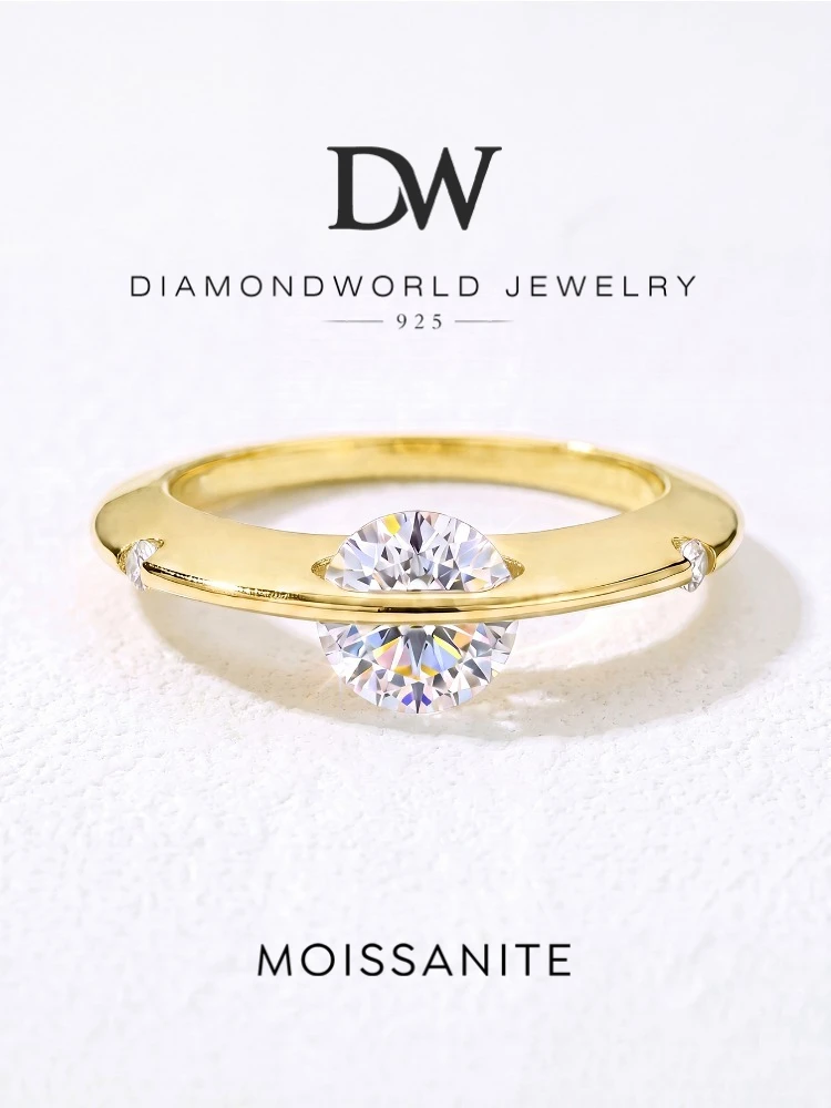 Modischer Echter 1CT Moissanit-Diamant Planeten-Umlaufring aus 925 Sterling Silber, Verlobungsring für Frauen, Edles Schmuckstück – Detail 1