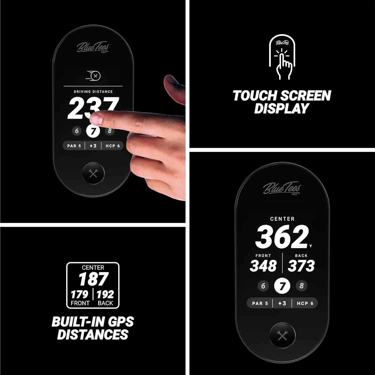 Tees Golf Ringer - Magnetic Golf GPS Handheld, Touch Screen Display, Water Resistant Golf Distance Range Finder, 40,000+ Pr