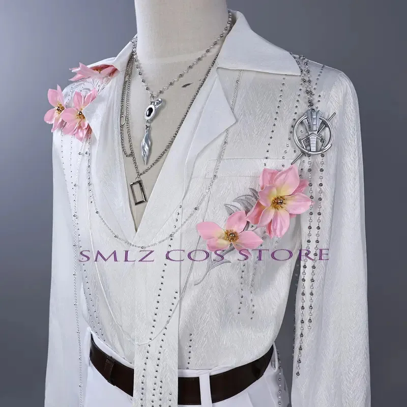 

AIAI 2025 плавающий цветок косплей игра любовь и глубокое пространство калеб костюм мужская белая рубашка ожерелье аксессуары сверкающий сгусток