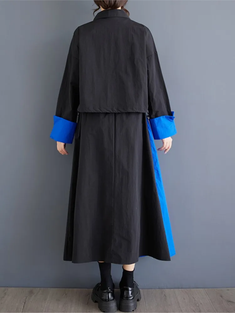 Autumn 2 Two Piece Set Oversized Women Casual Fashion Ladies Cropped Coats Elastic Waist Loose Pleated Woman Long A-Line Skirts