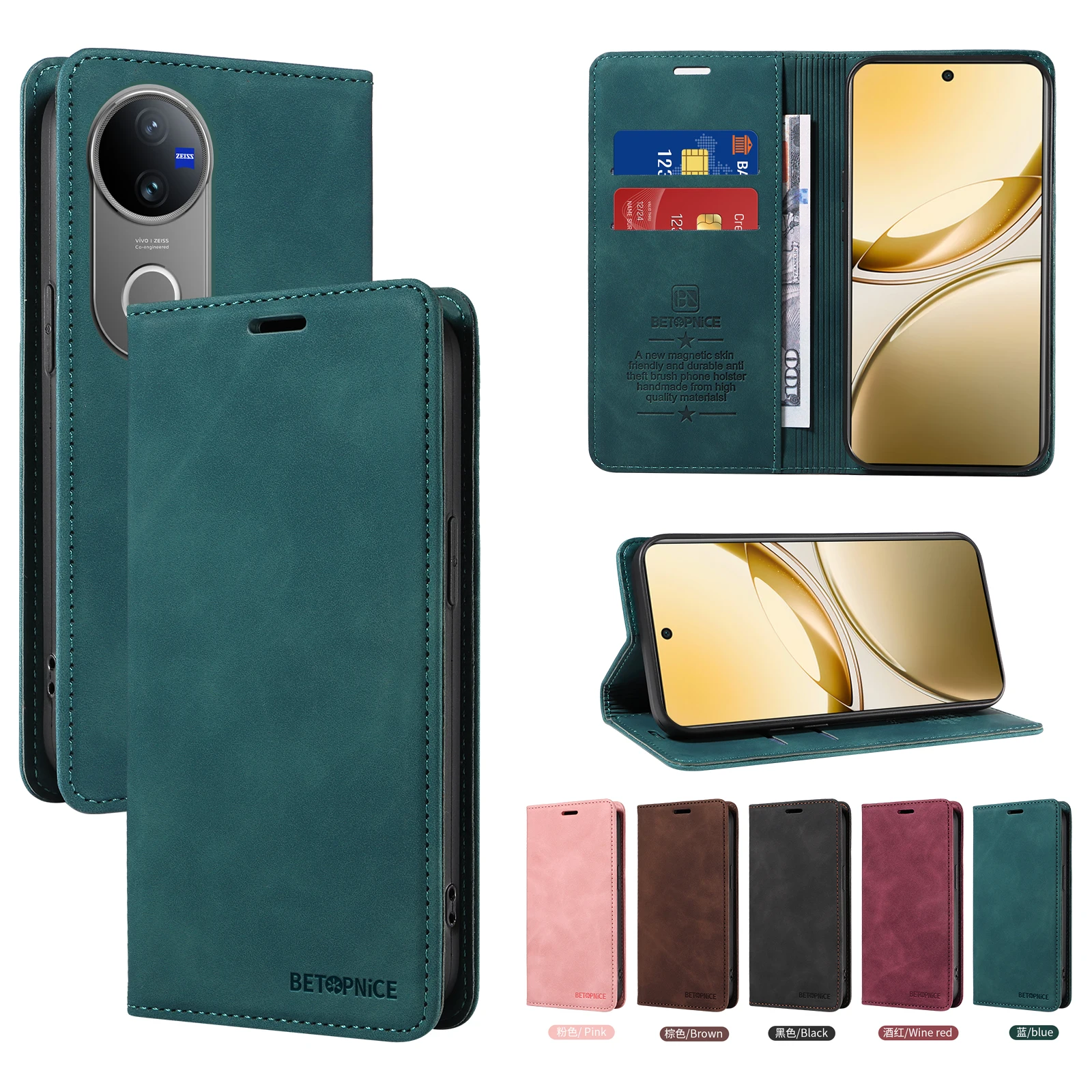 VIVO V50 V50E 고급 가죽 케이스 스킨 플립 지갑 책 홀더 VIVO V50E V50 전화 가방 용 자석 전체 커버 Funda 보호
