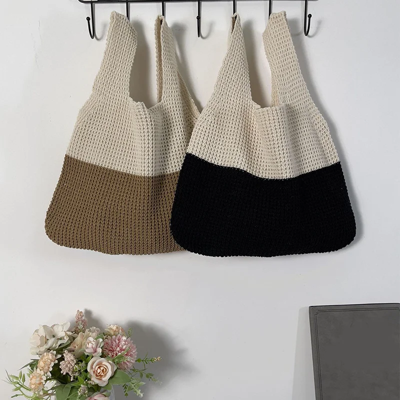 

Вязаная сумка для женщин, пляжная сумка-хобо, повседневная легкая сумка через плечо, женская тканая сумка для покупок в стиле бохо