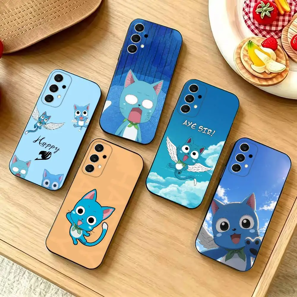 Anime Fairy Tail Happy Fashion Black Silicone Protective Phone Cover, Suitable for Samsung S20-S26,Ultra,Plus,FE,Lite,5G