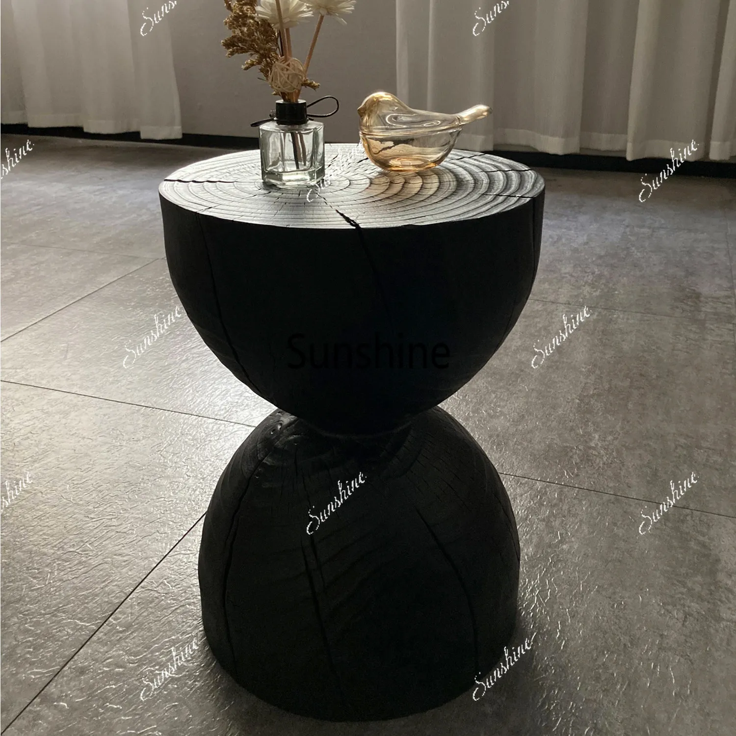 

Wabi Sand wind carbonized black solid wood sofa side few mini log small coffee table