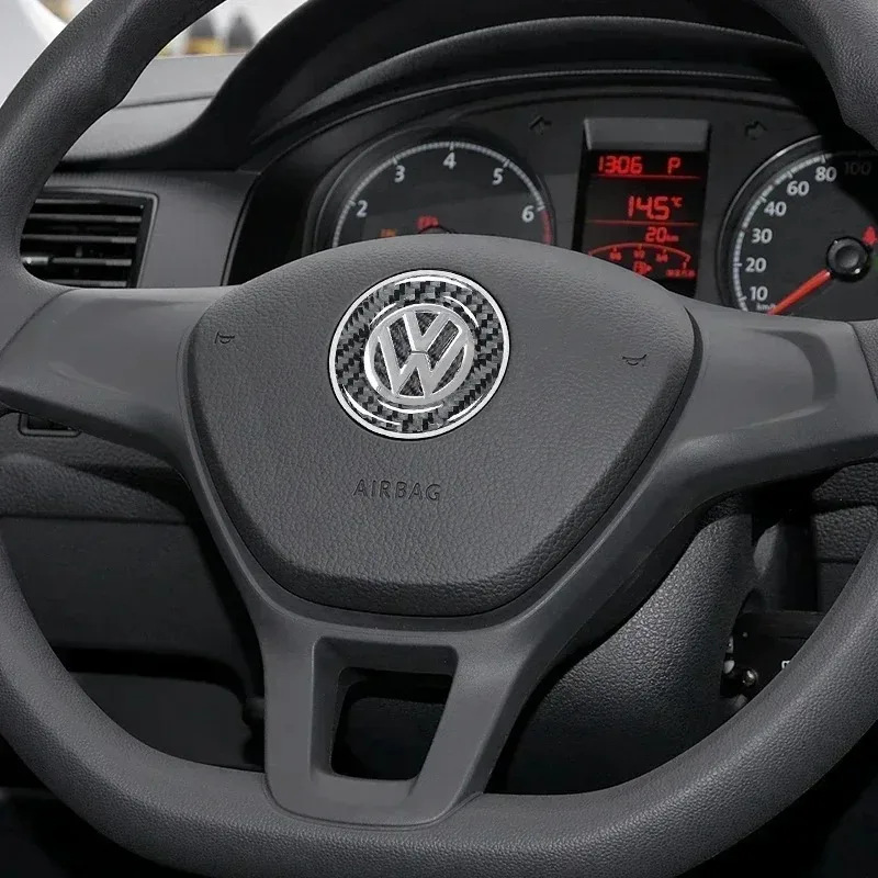 

Carbon Fibre Car Emblem Steering Wheel Decoration Sticker Accessories For Volkswagen Polo Arteon Tiguan Golf Touareg GTI Amarok