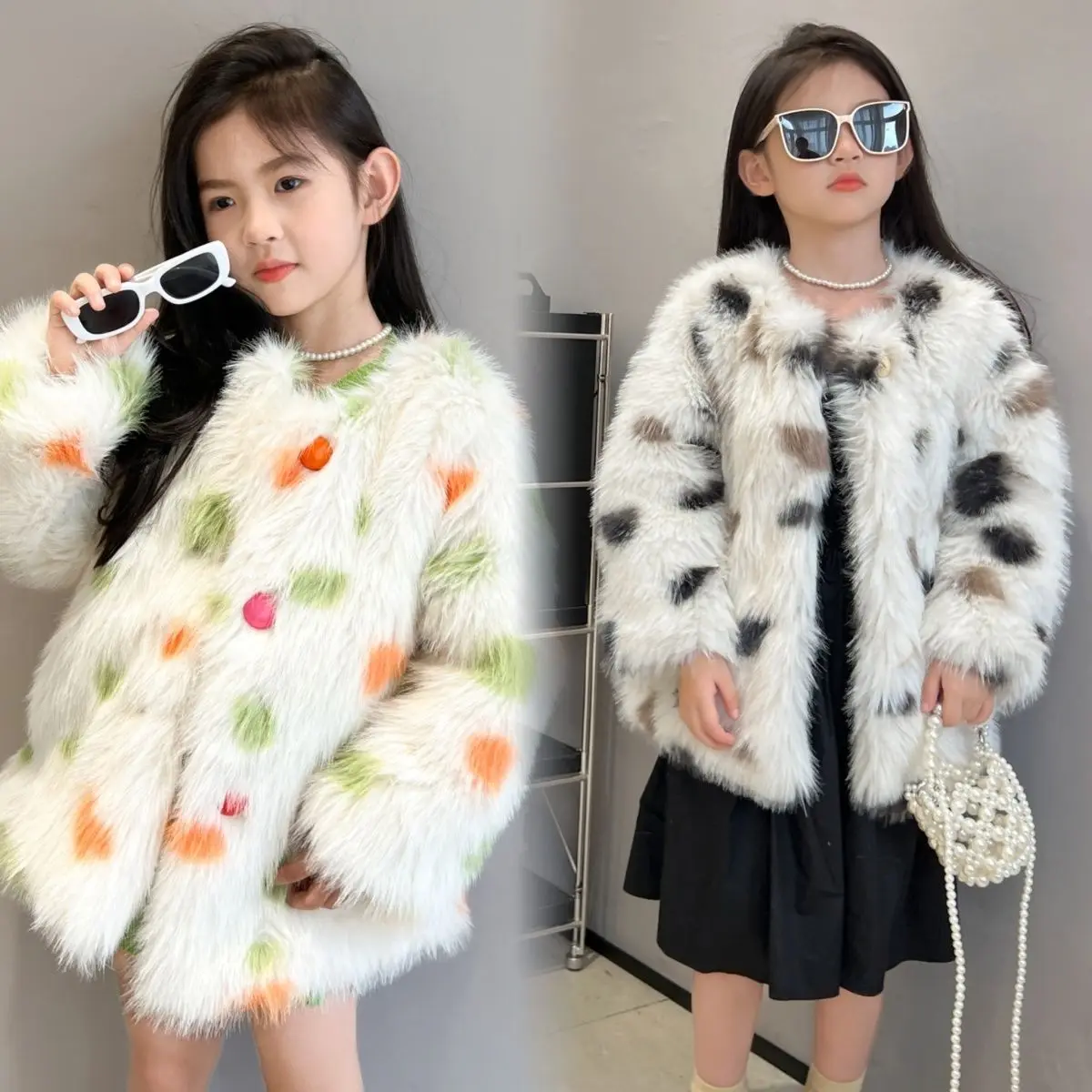 

Kid Girls Autumn Winter 2023 New Thick Warm Casual Outerwear Children Clothing Korean Style Cotton-Padded Faux Fur Coats Q15