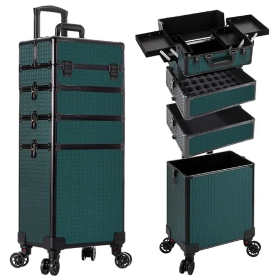 

Косметический чемодан-тележка 4-в-1 на колесах, большой вместительный кейс для косметики с замком, для салонов, парикмахерских и путешествий