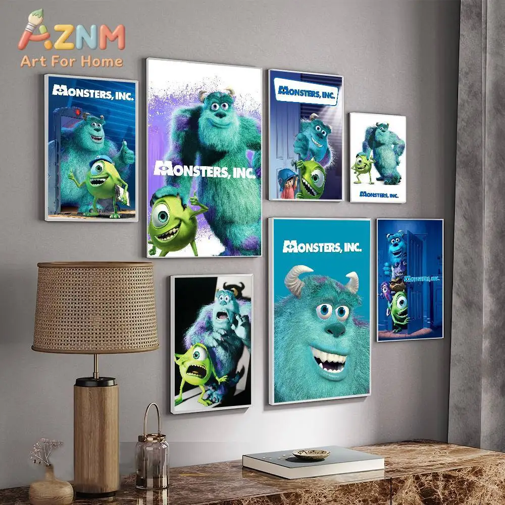 Pósteres Vintage de la película animada M-Monsters I-Inc, pegatina adhesiva de papel Kraft Retro, decoración para habitación, Bar, cafetería, habitación Kawaii