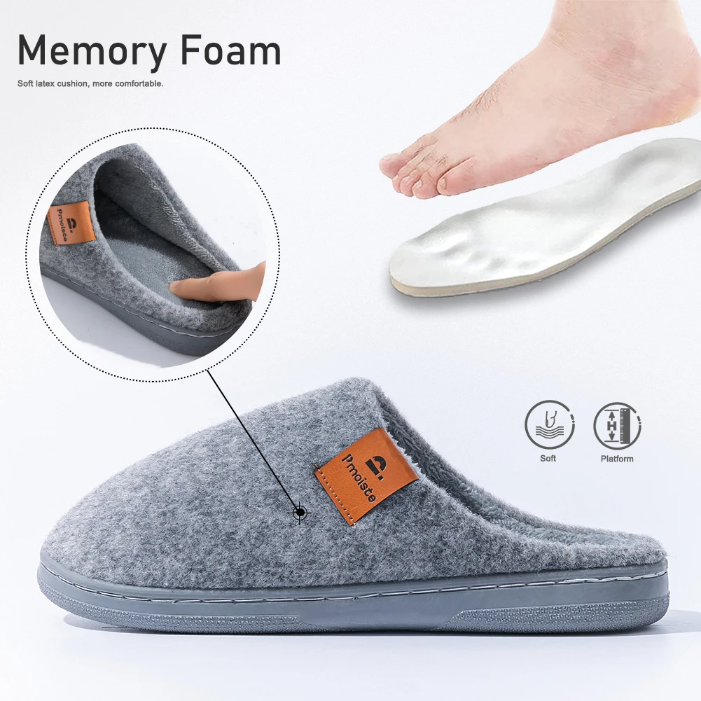 Winter-Herren-Filzpantoffeln mit TPR-Sohlen, Rutschfest, Memory-Schaum-Polsterung, Weich, Warm, Hochwertige Wohnzimmerschuhe – Detail 6