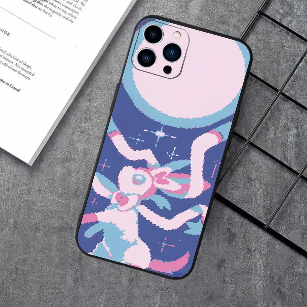 حافظة هاتف لطيفة Sylveon Pink N-ninfia لهاتف Apple iPhone 16,15,14,13,12,11,Pro,Max, Mini Wave Oil Short Black #6