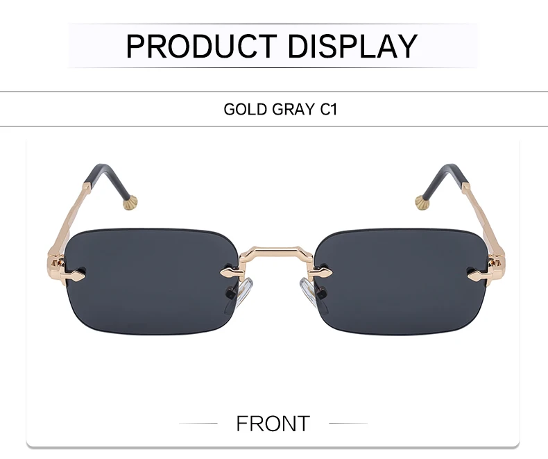 Kleine Rahmen Rechteck Randlose Punk Sonnenbrille Männer 2025, Luxus Marke Vintage Metall Sonnenbrille Für Männliche Klassische Shades UV400 – Detail 16