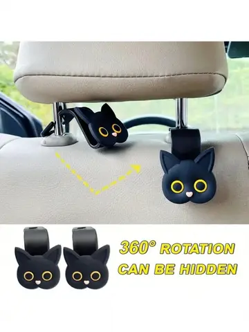 Cute 3D Cartoon Cat Car Seat Headrest Hook - Universal Vehicle Storage Organizer for Handbags, Wallets, and Jackets - Cute Ca