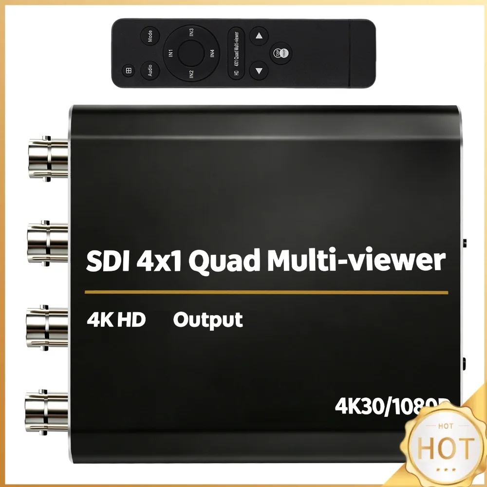 3G SDI 4x1 Quad Multiviewer Splitter HDMI-compatible 4K30Hz Seamless Switcher IR Remote Control