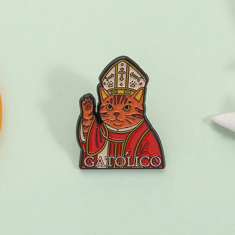 Funny Catholic Cat Enamel Pin Christian Religious Belief Cartoon Animal Brooch Lapel Badge Fashion Jewelry Gift for Friends image 3