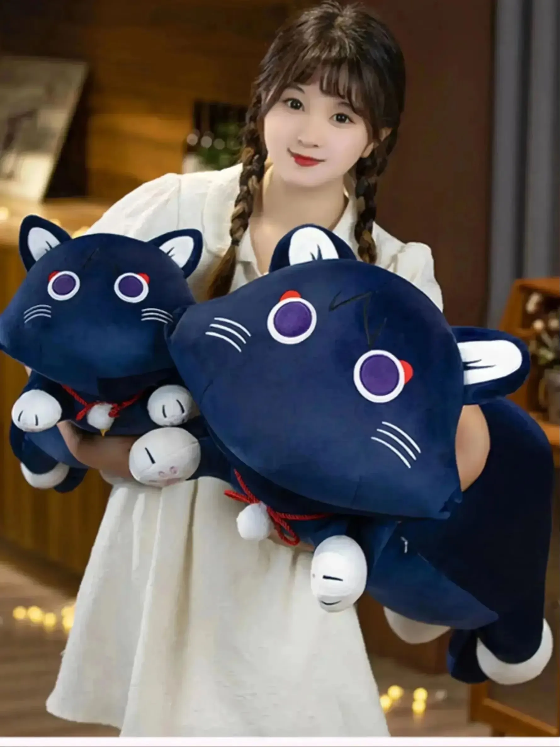 Cos-Mart Game Genshin Impact Wanderer/Balladeer/Kabukimono Cat Pillow Cosplay Plush Doll Throw Pillow Back Cushion Decoration