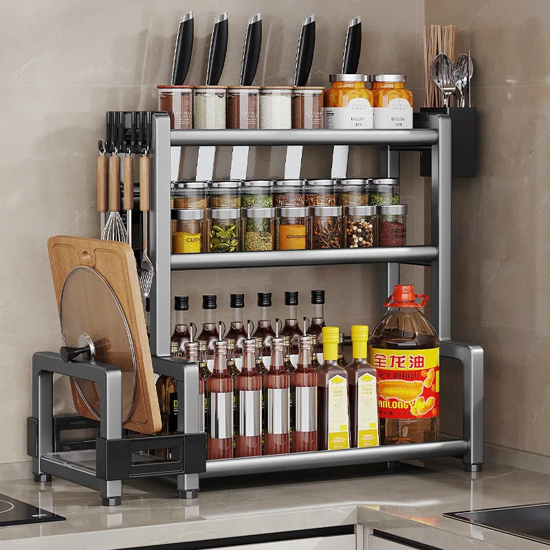 Kitchen Spice Rack Chopsticks Countertop Multifunctional Seasoning Kitchenware Supplies Stainless Steel Multilayer Storage Racks