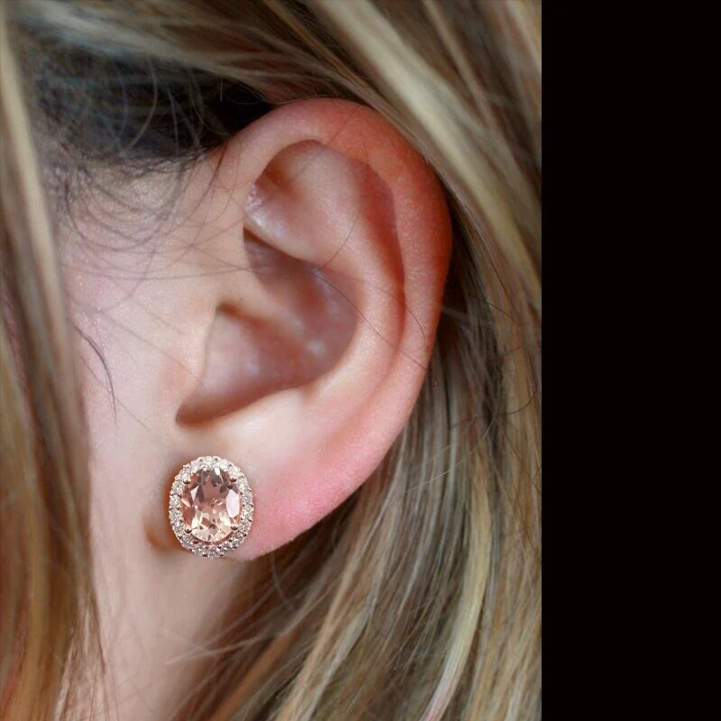 100% 925 الفضة مورغانيتي اللون البيضاوي ارتفع الذهب مطلي أقراط أنيقة النساء حفل زفاف هدية عيد ميلاد الأقراط الكورية #6