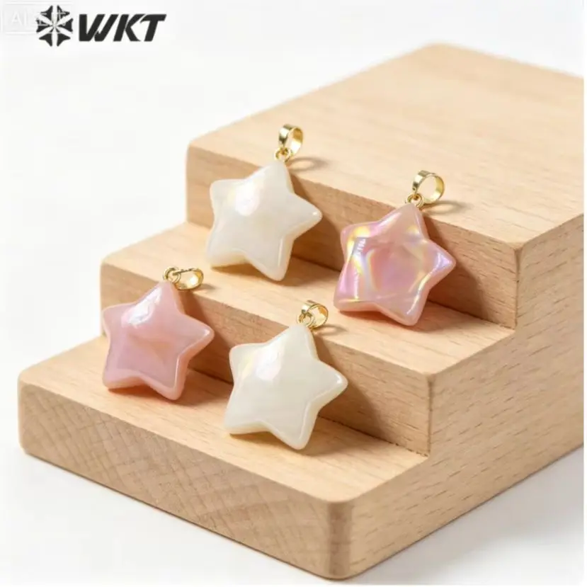 WT-P1822 WKT Girl Natural Stone Star Pendant Pentagram Shape Aura Quartz Gold Plated For Ladies Necklace Jewelry Gift