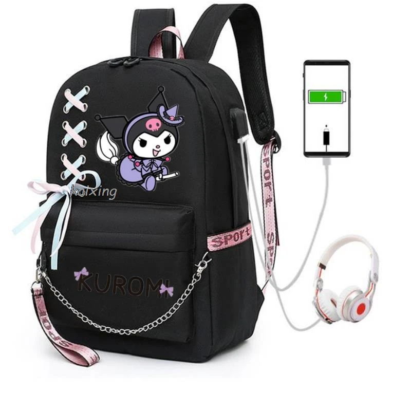 Backpack Lovely Kuromi Melody Mochila Kids Women School Bags for Teenage Girls Usb Charge Laptop Backpack Casual Travel Backpack