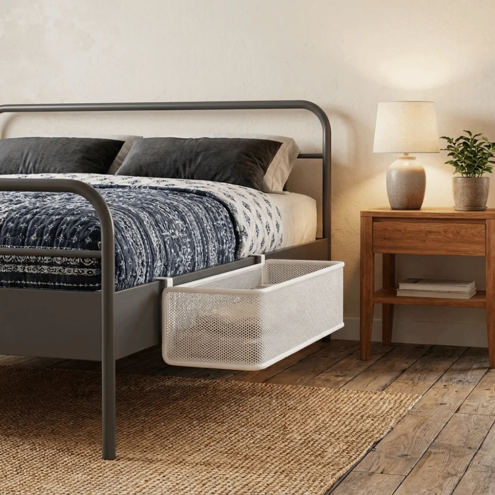 Large Capacity Bedside Storage Basket Space Saving Iron Bedside Shelf Moisture-proof Sturdy Metal Hanging Shelf College Students
