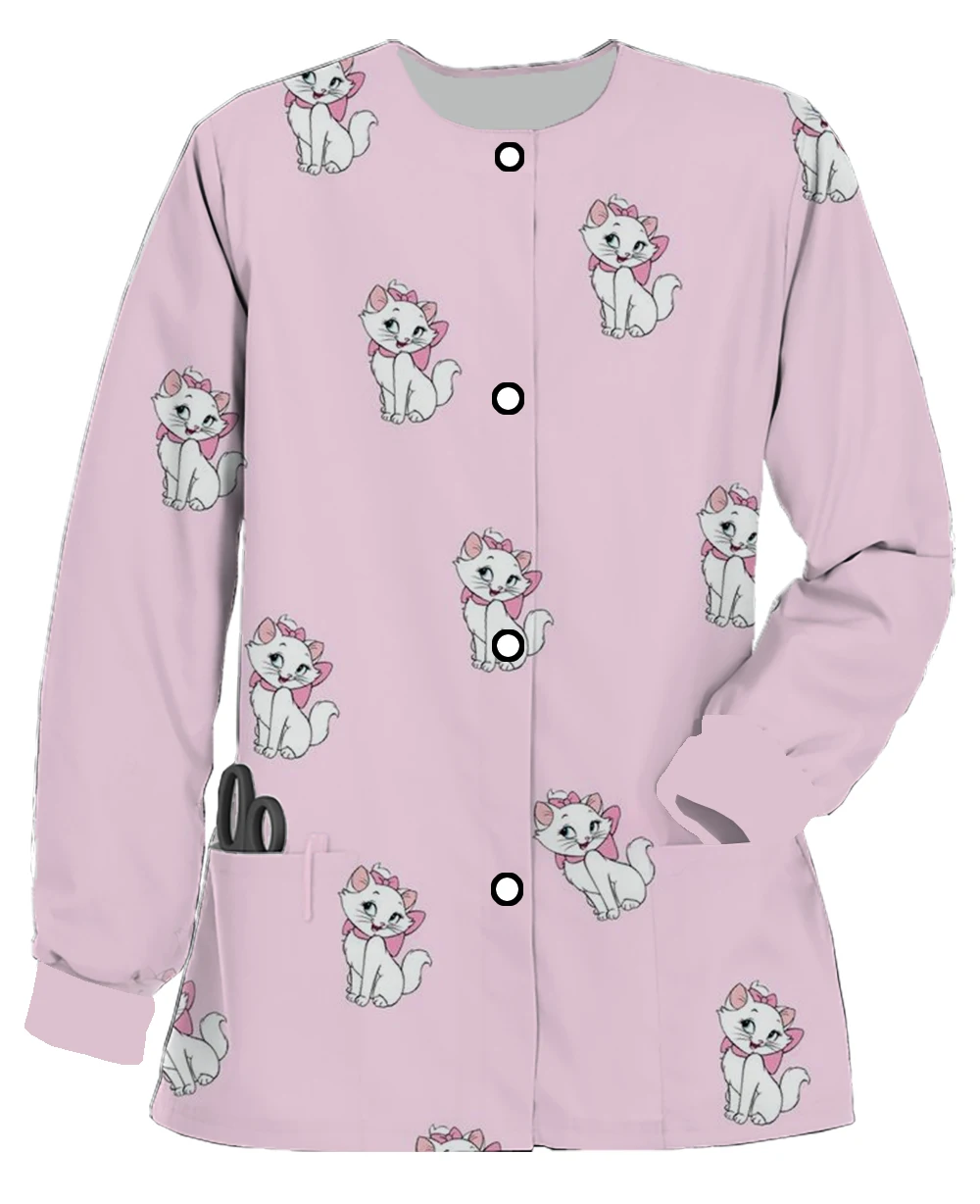 Vet doctor work uniform new button cardigan Disney Marie Cat print women's long-sleeved spring and autumn nurse uniform