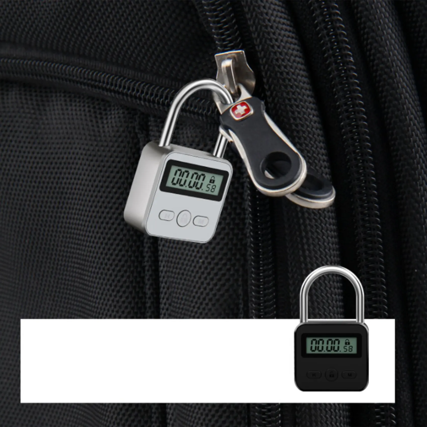 Metal Timer Lock LCD Display Multi-Function Electronic Time 99 Hours Max Timing USB Rechargeable Timer Padlock,Silver