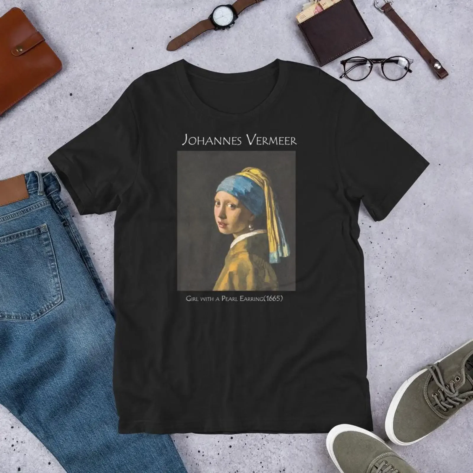 Girl with a Pearl Earring T Shirt Vermeer Art Classic PortraiT  vintage Washed streetwear homme Versatile Comfortable