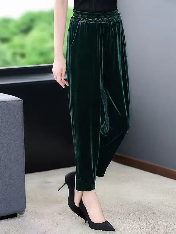 

plus Size Women's Fashion Velvet Harem Pants Slim Fit Spring Autumn High Waist Elastic Waist Loose Leggings Cover Hip Thin