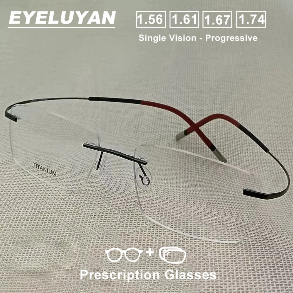 EYELUYAN Rimless Prescription Glasses Men Anti Blue Photochromic Progressive Eyeglasses Titanium Eyewear With Optical Recipe