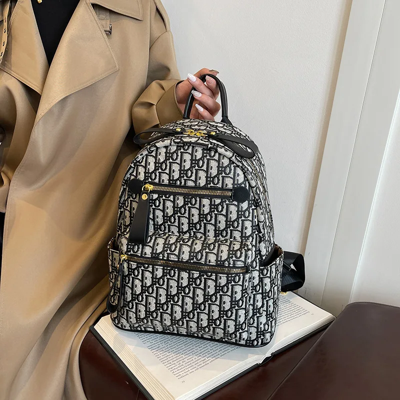 

2025 Retro Backpack for Women Large Capacity Monogram Bag Influencer Inspired Travel Backpack with Laptop Sleeve