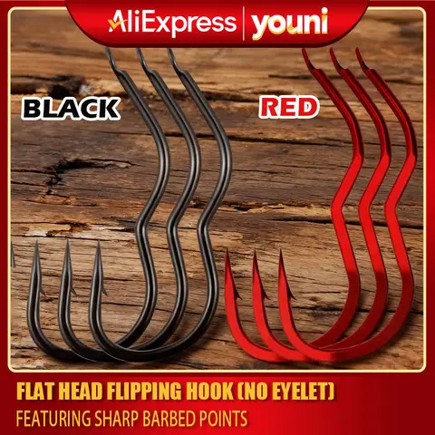 100Pcs Red Black Barbed Fishing Hooks, Sharp Flipping Design for Saltwater and Freshwater