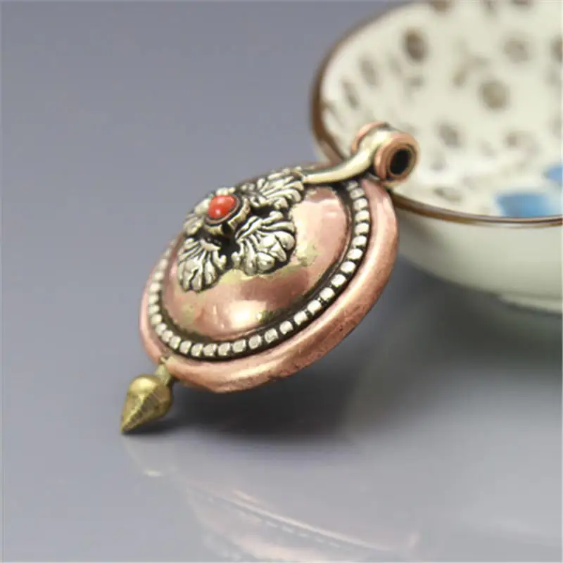 Tibetan Red Brass Cross Dorje Endless Knots Round Prayer box  Amulet Locket Pendants Lucky knots TGB082
