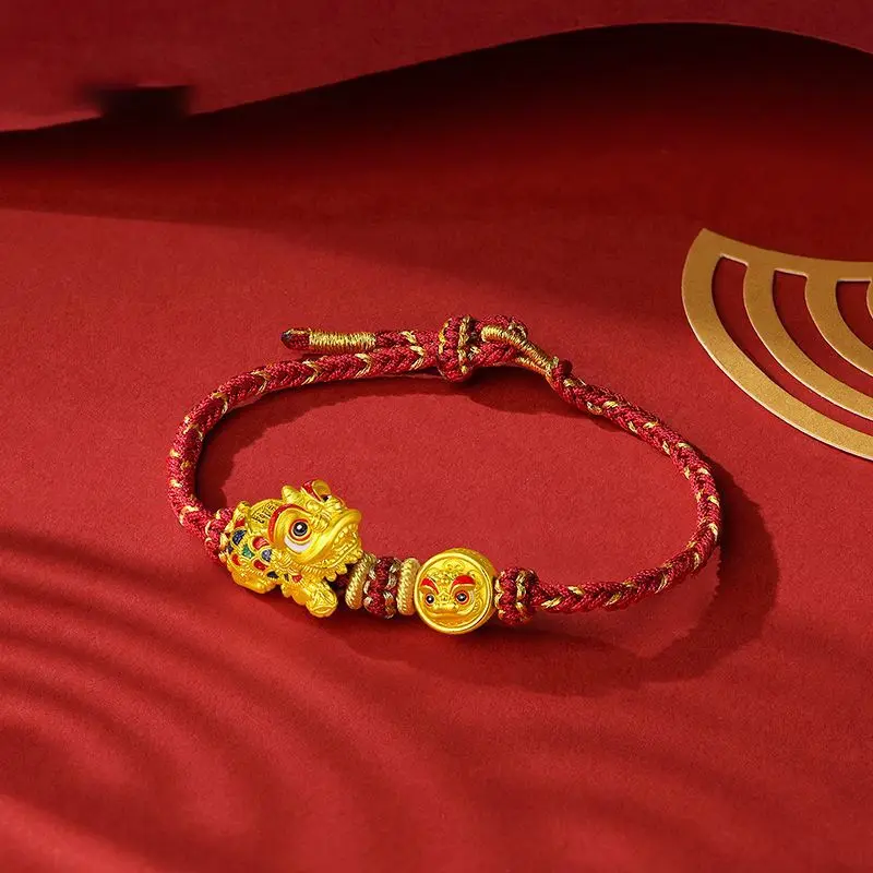 

UMQ Golden Lion Bracelet Red Rope Lucky Beads Light Luxury Ancient Law Braid Rope Couple Jewelry New Year Gift