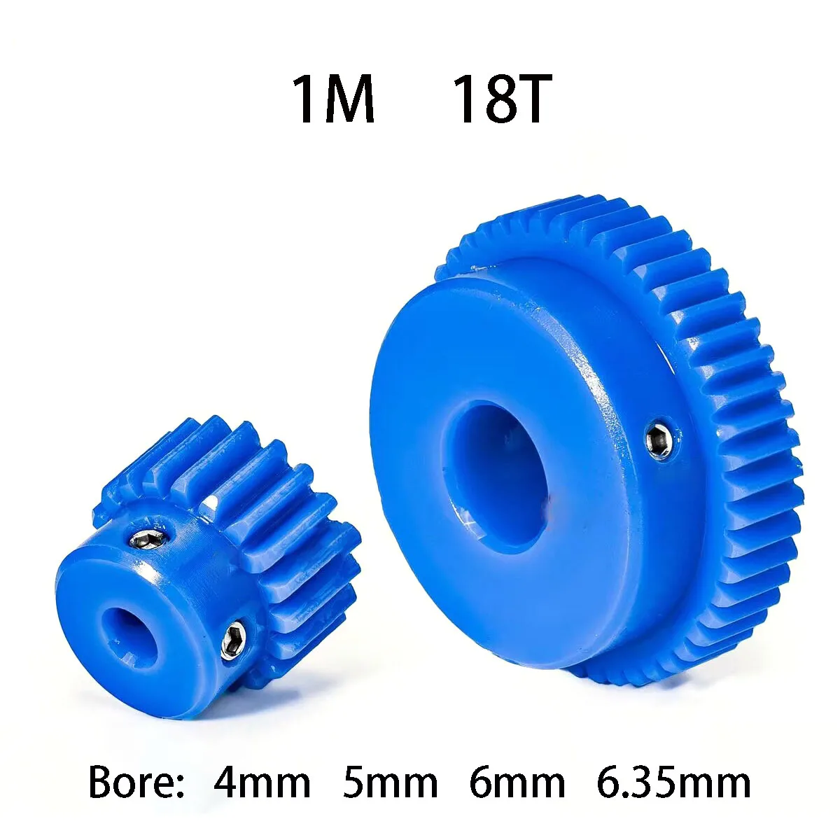 1Pcs 1Mod 18T Blue Nylon Bossed  Gear Motor Gear 1M Pinion  Mechanical Transmission Accessories Plastic Gears Bore 4mm - 6.35mm