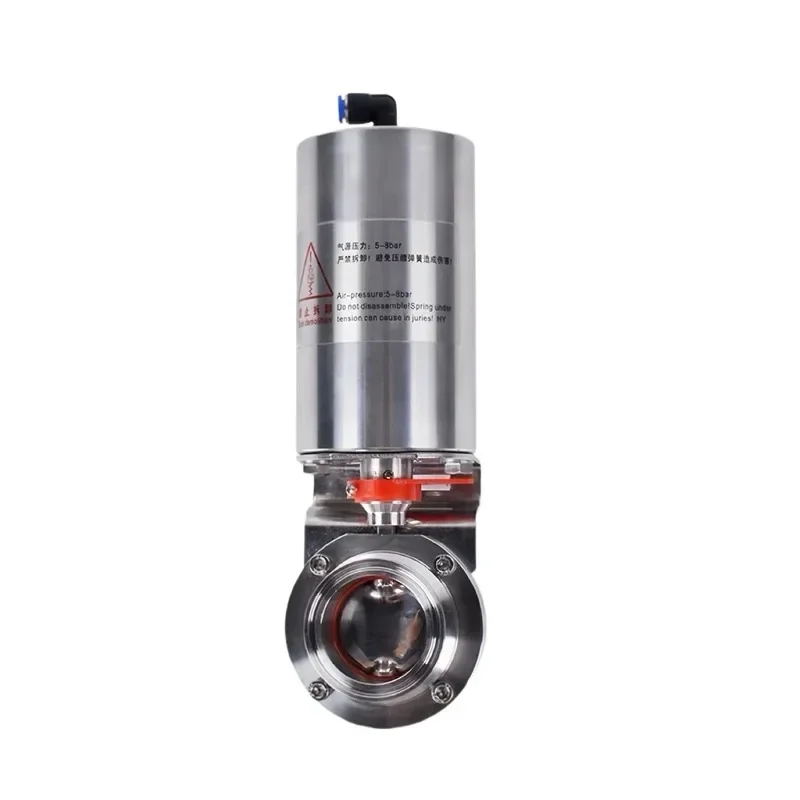 Food Grade Sanitary 316 Stainless Steel Silver Pneumatic Union End Dust-butterfly Valve